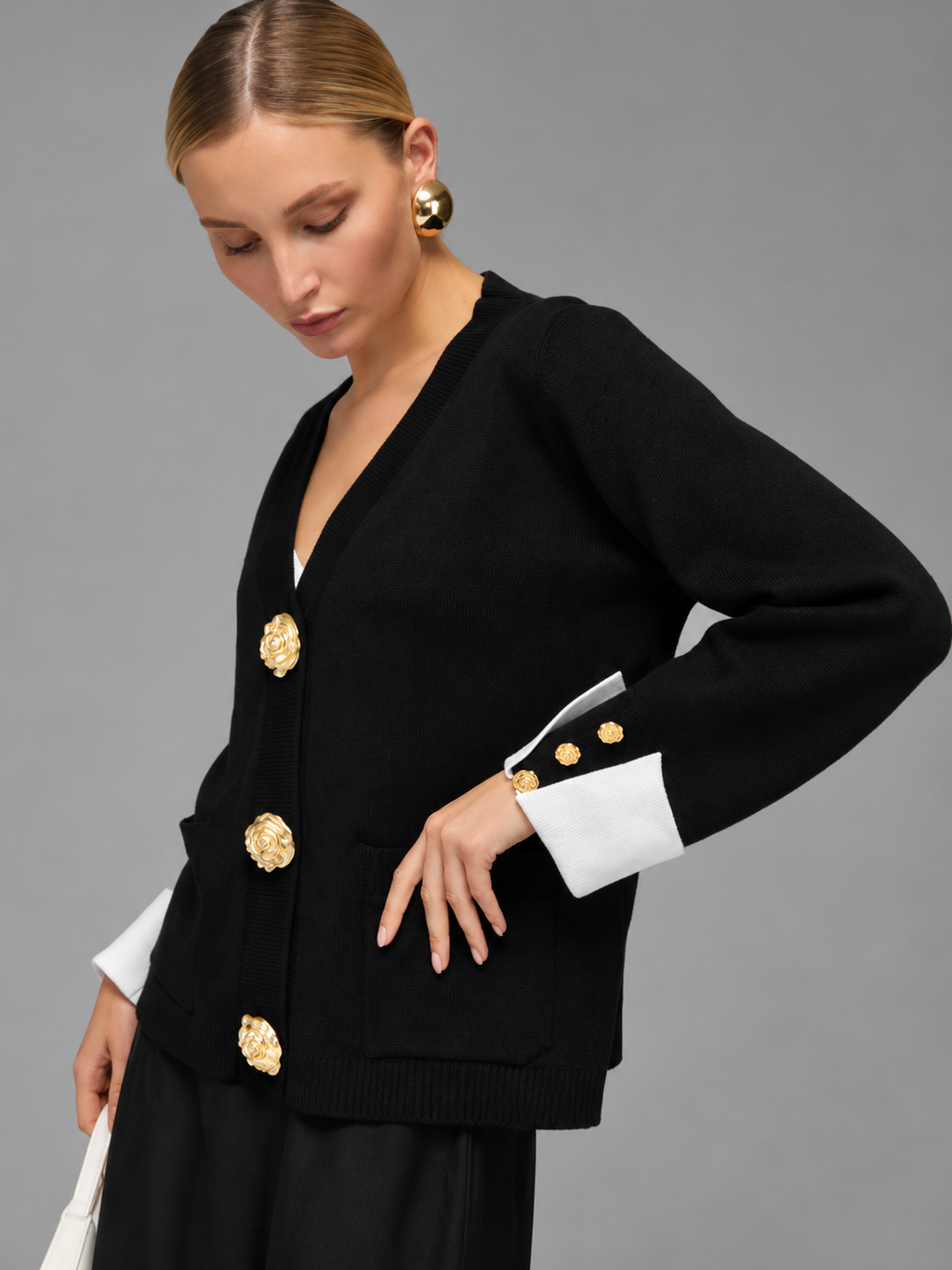 Women's Black Gold Button Cardigan