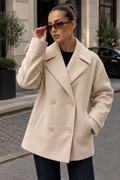Women's Beige Double-Breasted Coat